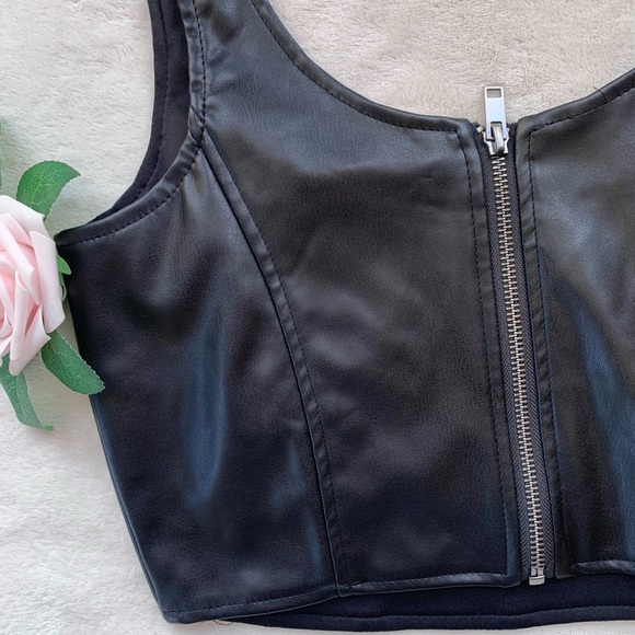 Noisy May Faux Leather Bustier Crop Top - Picture 7 of 10